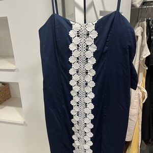 Lilly Pulitzer Navy Dress with White Crochet Center Panel